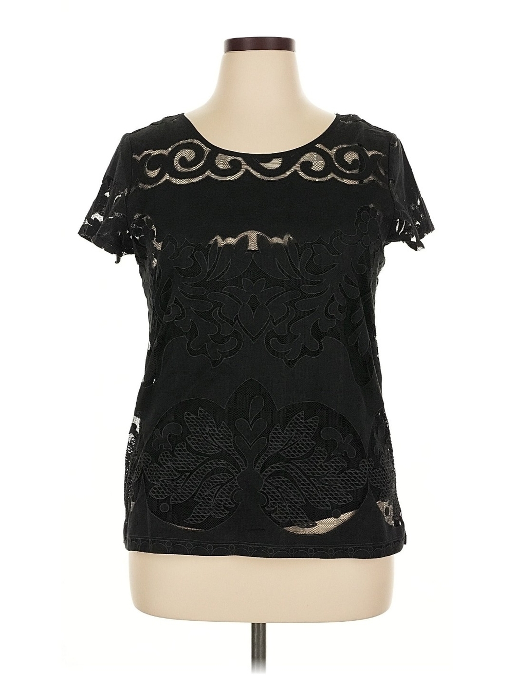 Banana Republic Black Lace Overlay Short Sleeve Top